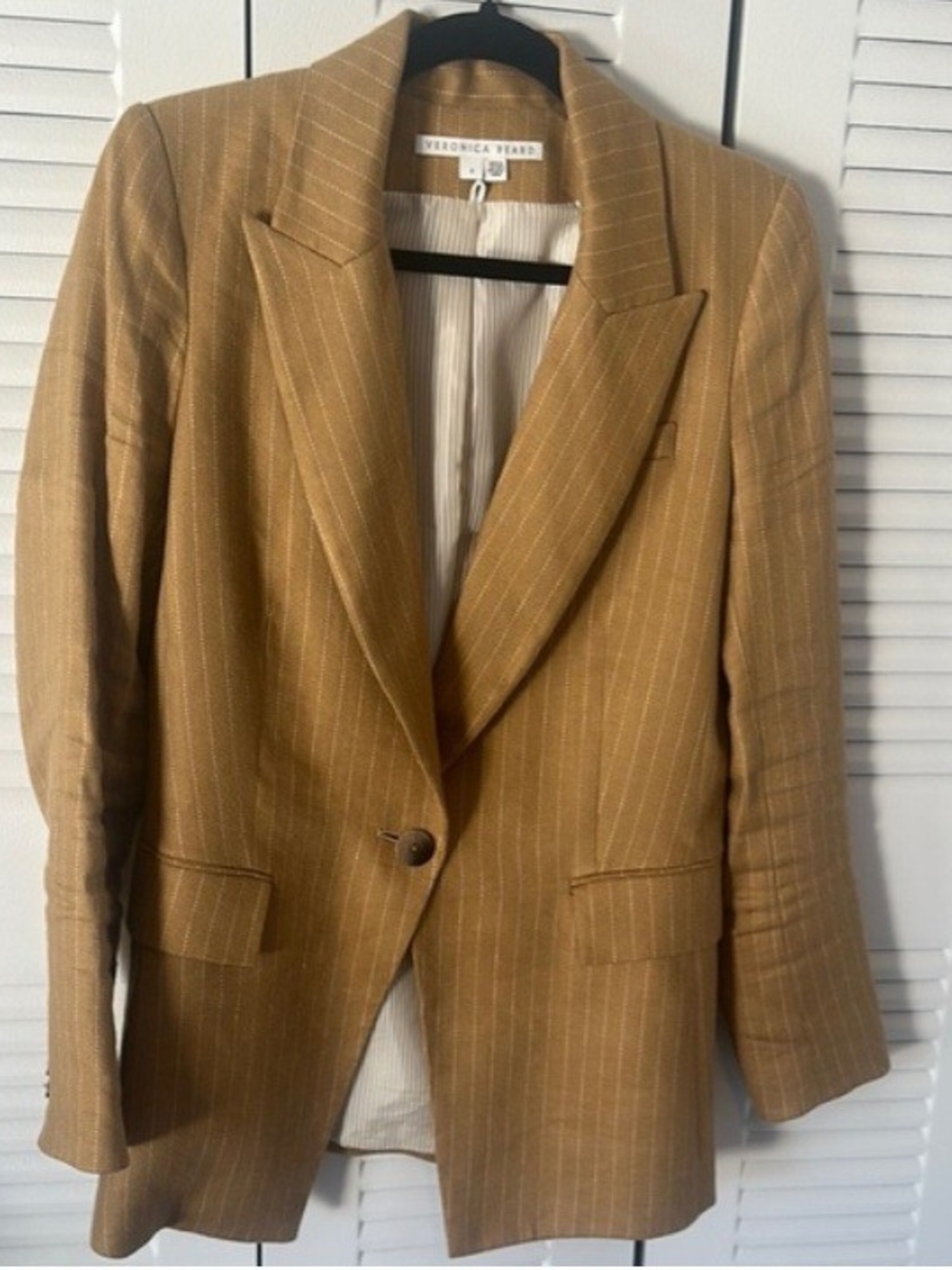 Veronica Beard Mustard-Tan Pinstripe Dickey Jacket Blazer - Picture 8 of 8